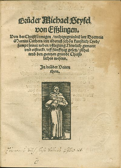 Martin Luther als Augustinermönch im Ordenshabit, Halbfigur nach rechts gewandt, im Strahlenkranz, mit Buch, Nimbus und Taube