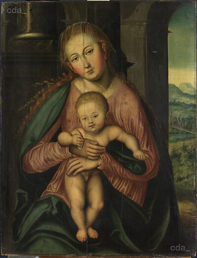 Maria und das Jesuskind mit Kuchen