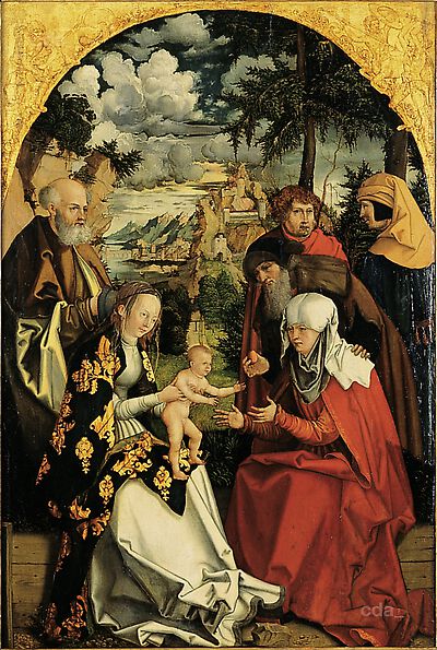 Retabel of the Holy Kindship [central panel]: Virgin and Child with St Anne, Joseph, Joachim, Cleophas and Salomas