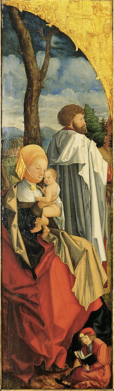 Retabel der Hl. Sippe [linker Flügel]: Maria Salome mit Zebedäus und Jakobus dem Älteren und Johannes dem Evangelisten