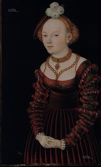 Bildnis einer jungen Frau, Kniestück