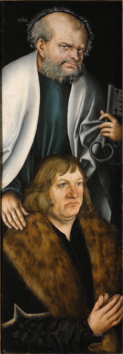 Feilitzsch Altarpiece [left wing, verso]: Portrait of Jobst von Feilitzsch with St Peter