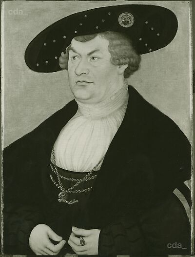Bildnis eines bartlosen Mannes mit breitem Barett
