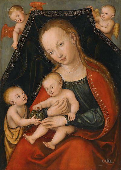 Madonna und Kind mit Johannes dem Täufer und zwei Engeln