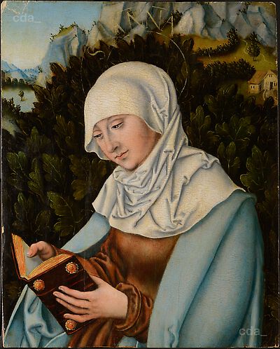 St Anne in front of a landscape