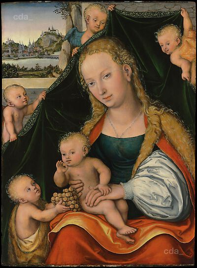 Madonna und Kind mit dem Johannesknaben und Engeln