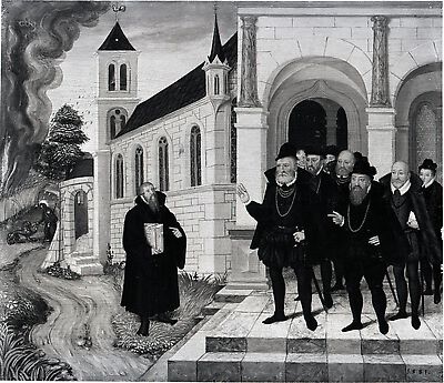 Fürsten vor einem Kirchengebäude