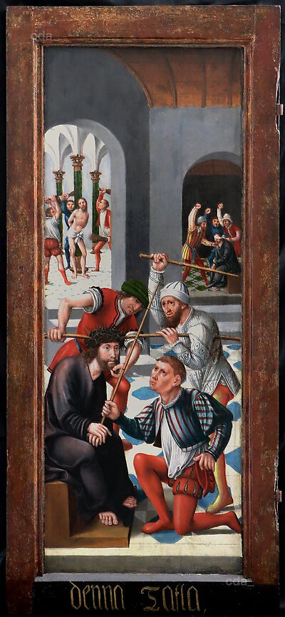 Triptych for Gotthard von Höveln [left wing]: The Fall of Man (Adam) [exterior]; Christ is Crowned with Thorns [interior]