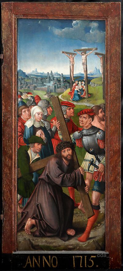 Triptych for Gotthard von Höveln [right wing]: The Fall of Man (Eve) [exterior]; Christ carrying the Cross [interior]