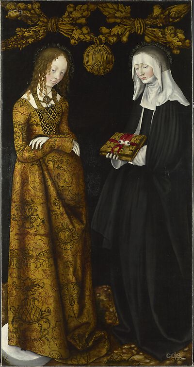 Katharinenaltar: Hl. Christina und Hl. Ottilia [rechter Seitenflügel, Außenseite]