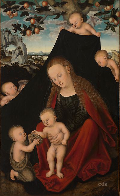 Madonna und Kind mit dem Johannesknabe und Engeln