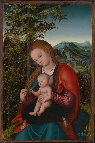 Madonna und Kind in einer Landschaft